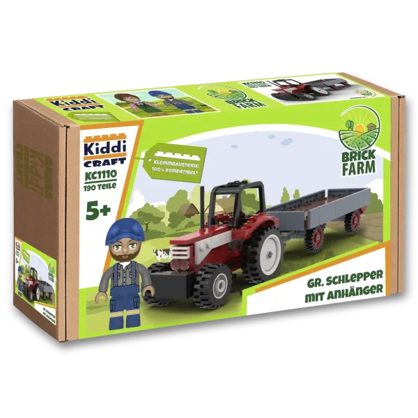 KiddiCraft KC1110 Brickfarm Großer Schlepper mit Anhänger