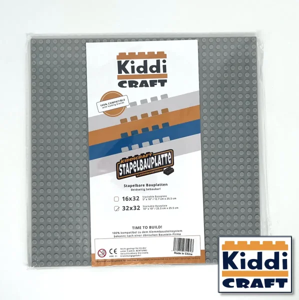 KiddiCraft KC32LGSA Stapelbauplatte Hellgrau 32 x 32 Noppen (25,5 x 25,5 cm)