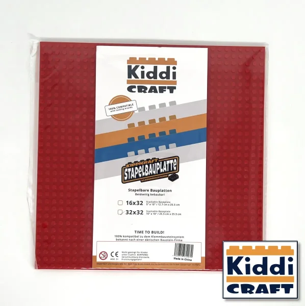 KiddiCraft KC32RSA Stapelbauplatte Rot 32 x 32 Noppen (25,5 x 25,5 cm)