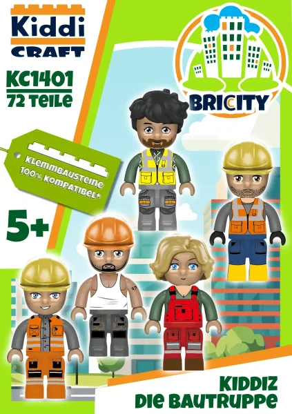KiddiCraft KC1401 Brickcity Figuren-Pack: Die Bautruppe