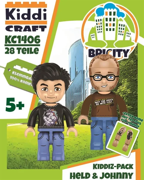 KiddiCraft KC1406 Brickcity Figuren-Pack: Held der Steine & Johnny´s World