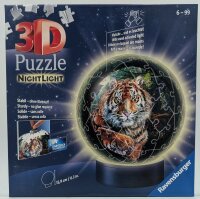 Ravensburger 3D Puzzle 11248 - Nachtlicht Puzzle-Ball Raubkatzen  LED Nachttischlampe mit Klatsch-Schalter 74 teile