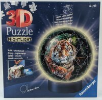 Ravensburger 3D Puzzle 11248 - Nachtlicht Puzzle-Ball Raubkatzen  LED Nachttischlampe mit Klatsch-Schalter 74 teile