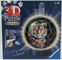 Ravensburger 3D Puzzle 11248 - Nachtlicht Puzzle-Ball Raubkatzen  LED Nachttischlampe mit Klatsch-Schalter 74 teile